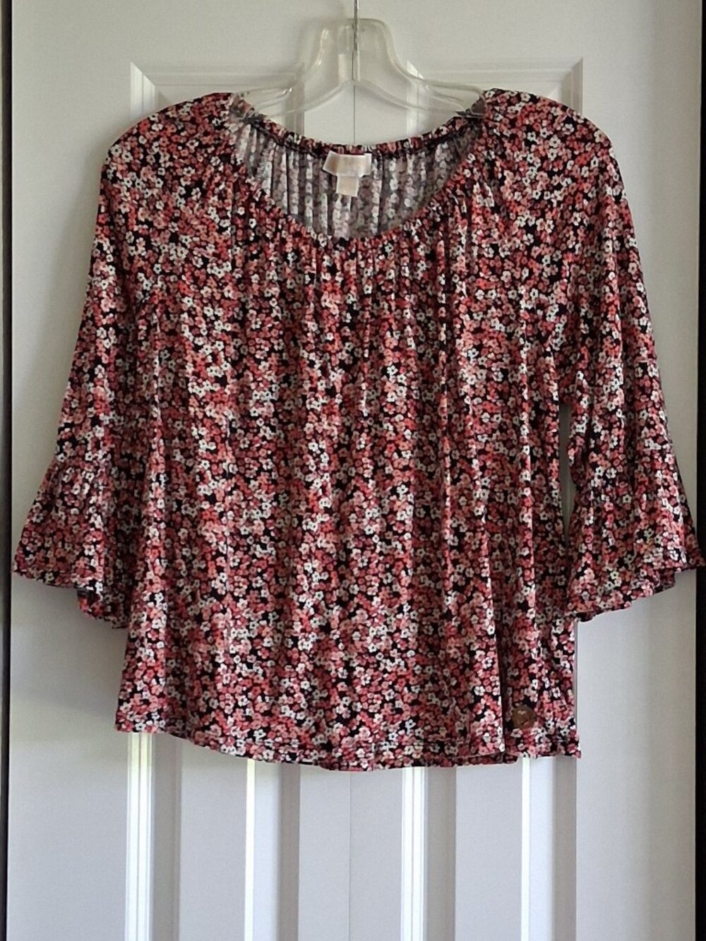 Michael Kors Ditsy Floral Bell Sleeve Peasant Blouse Women's Size L